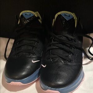 Nike Black Athletic Shoes with Pink and Green Accents